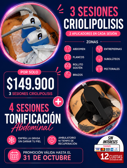 3 sesiones de Criolipolisis + 4 sesiones de tonificación