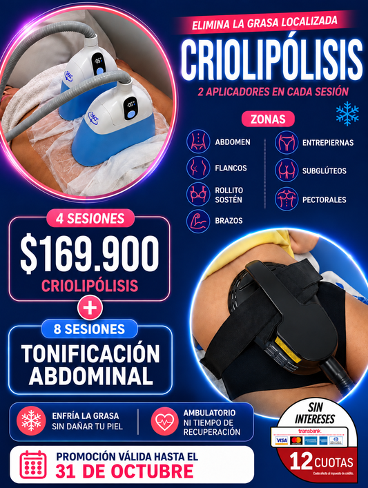 4 sesiones de Criolipolisis + 8 sesiones de tonificación
